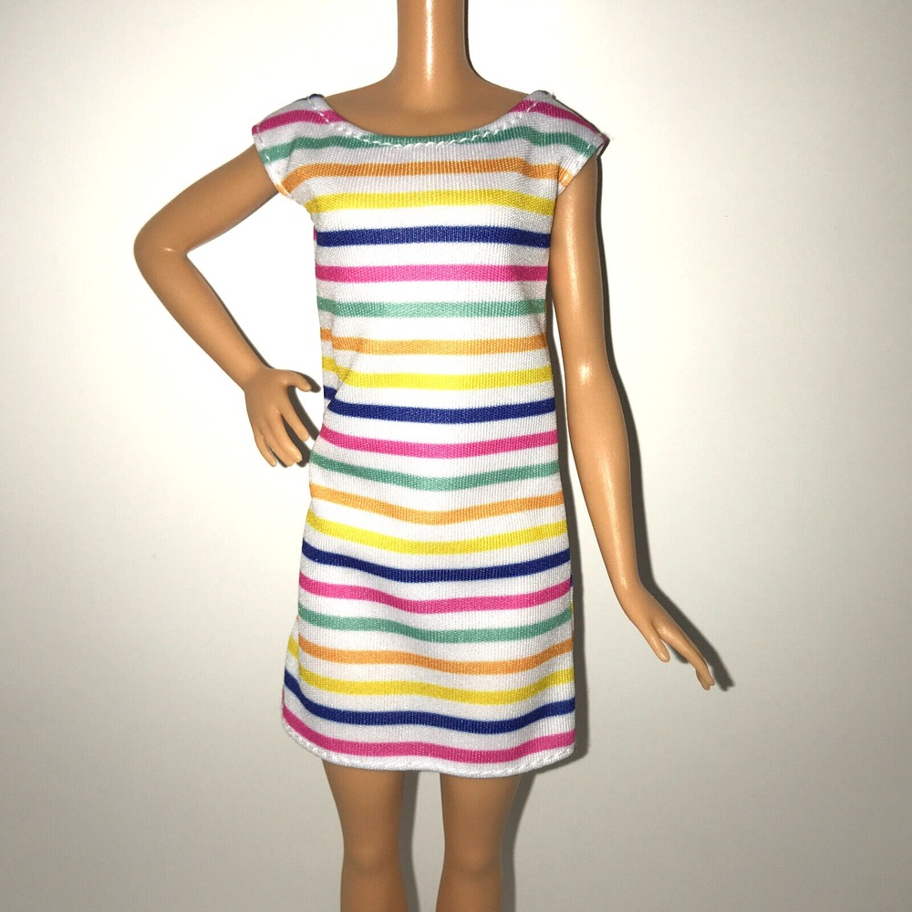 Barbie Doll Clothing Stroll N' Play Pups White Rainbow Striped Dress GHV92